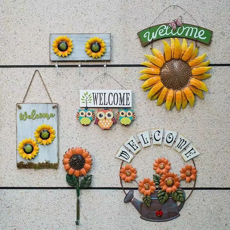 

Vintage Rural Iron Art Welcome Sign With Logo Metal Butterfly And Flowers Detachable Wall Decoration Garden Home Yard Balcony
