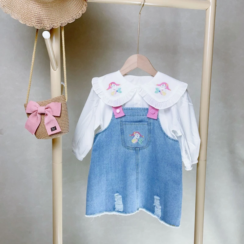 Купи Girls Clothes Set Korean Sets Autumn Spring Long Sleeve Tops Denim Dress Suits Baby Girl Clothes Outfits 2pcs Girls Clothes 3-7Y за 1,030 рублей в магазине AliExpress