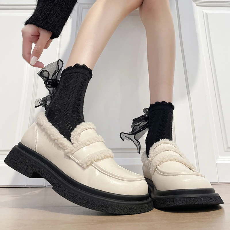 

Женские туфли на меху, с круглым носком, без застежки