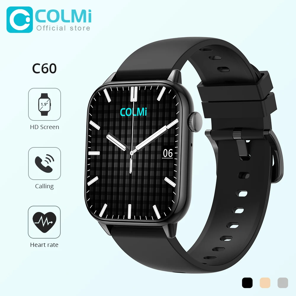 Смарт-часы COLMI C60, 1,9 дюйма, полный экран, Bluetooth, телефонные звонки, спортивные модели, Смарт-часы для мужчин и женщин