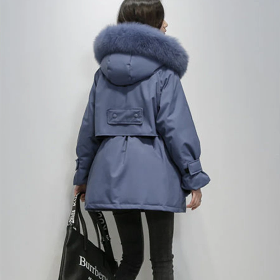 Winter Hooded Fur Collar Cotton Padded Parka Women Loose Mid-length Coat Thicken Overcoat Warm Snow Jacket Windbreaker Outwear