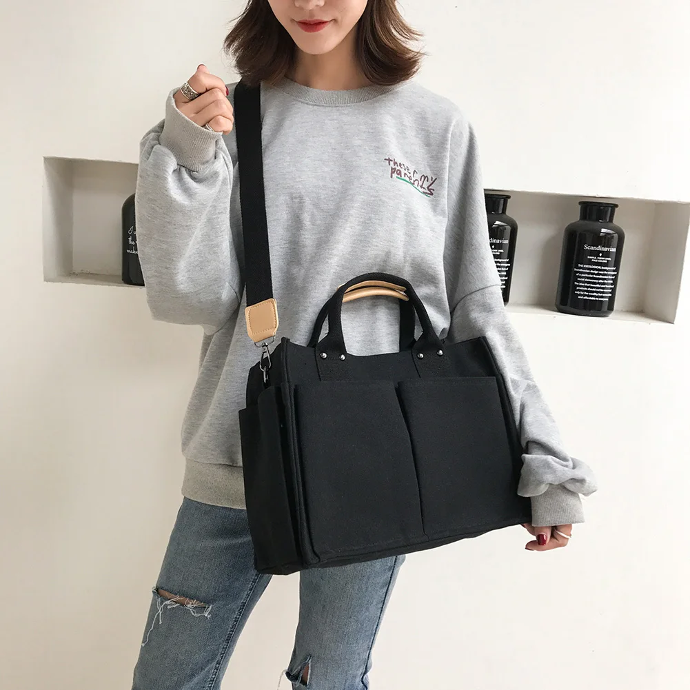 

Multi Pockets Canvas Shoulder Shopper Bag Large Capacity Korean Fashion Crossbody Handbag Women Teenager Students Book Bags