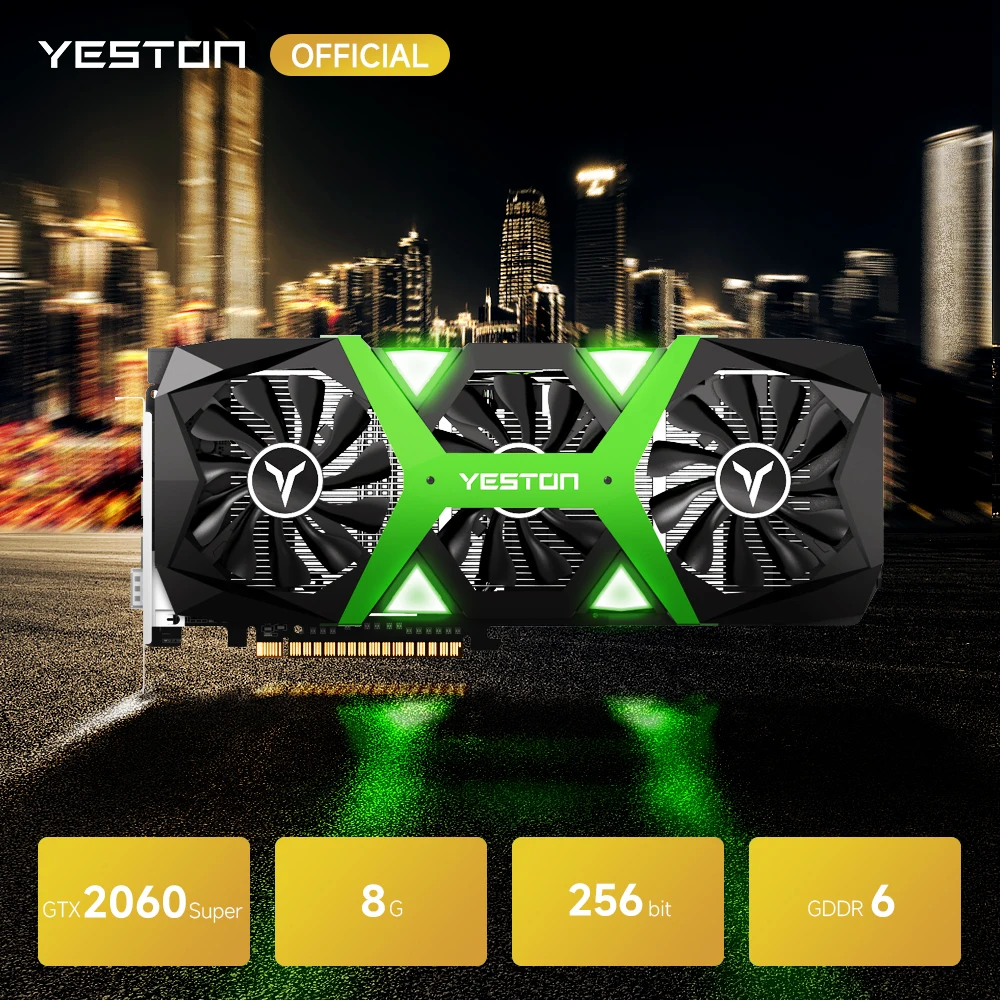 YESTON GeForce RTX 2060 Super Gaming Graphics Card 1470–1650 МГц/14 ГГц/8 ГБ/256 бит/память GDDR6 3 вентилятора