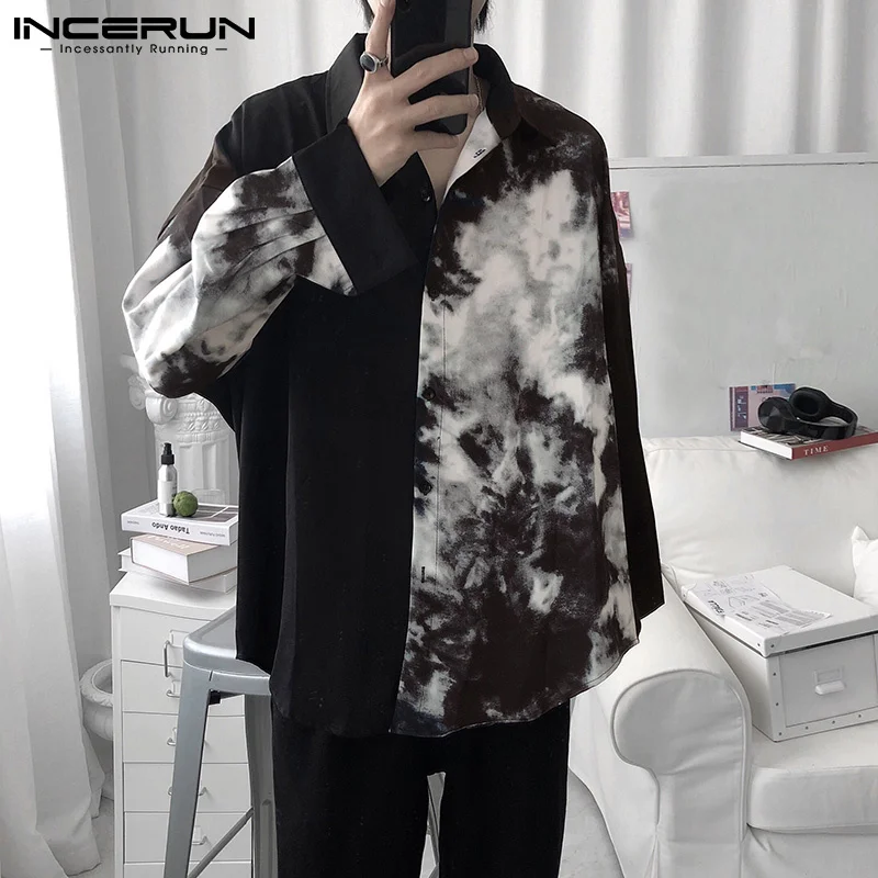 

Мужская Повседневная рубашка, весенние топы с принтом в стиле пэчворк, с отворотом и длинным рукавом, уличная одежда, 2023, корейские свободные модные рубашки, рубашки 5XL INCERUN