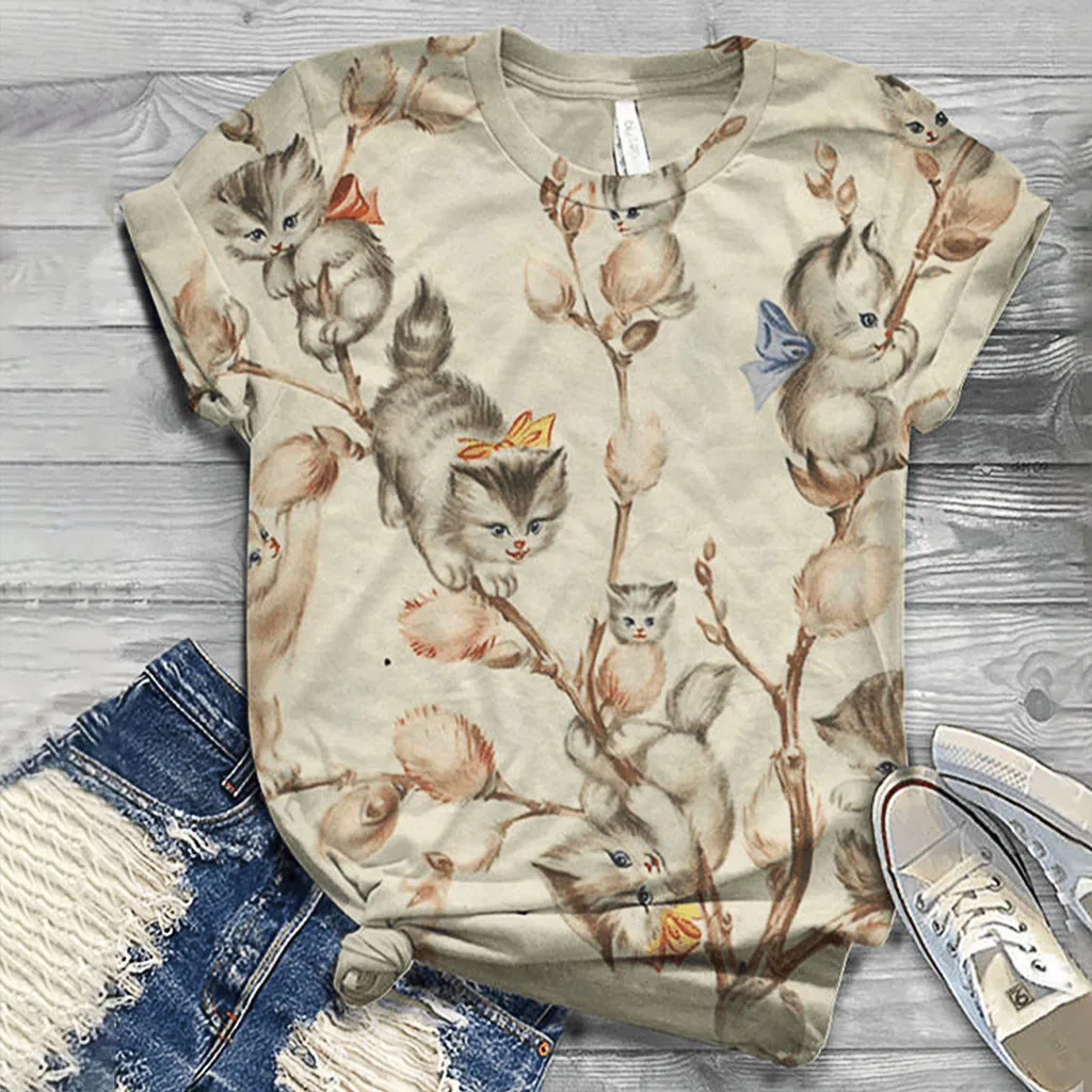 Women Short Sleeve 3D Animal Printed O-Neck Tops Tee T-Shirt Woman S Long Sleeve Shirts Boyfriend Tee Shirts for Women