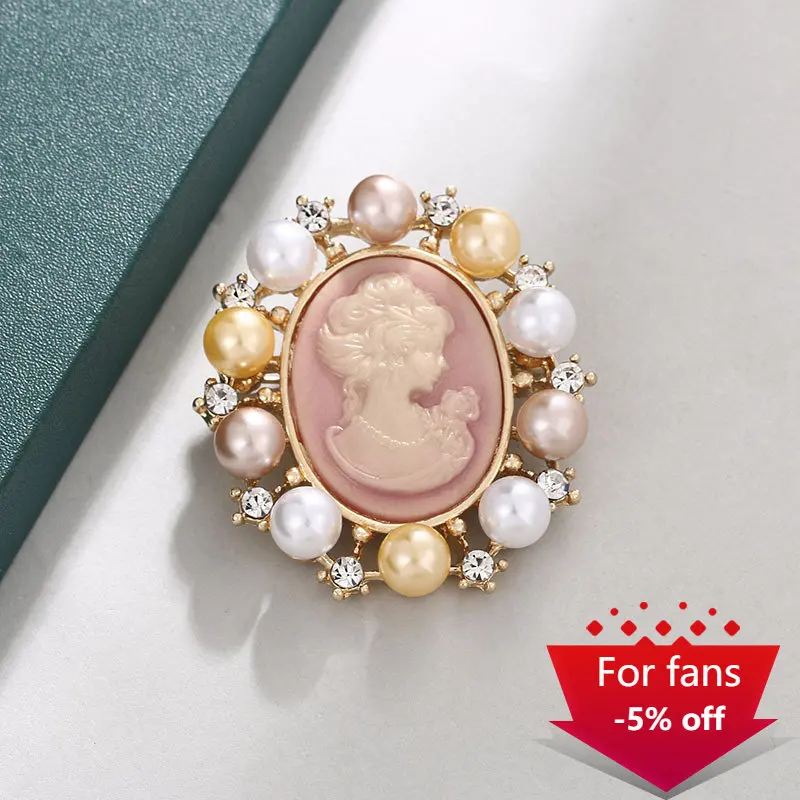 

Luxury Brand Brooch for Women Designer Vintage Beauty Head High-grade Pin Small Pearl Corsage Free Shipping