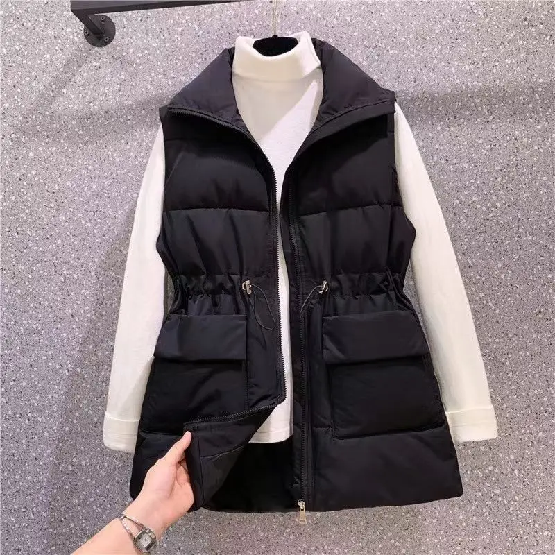 

Жилет женский осенне-зимний пуховой из хлопка, однотонный Свободный жилет на молнии без рукавов, теплая Осенняя легкая безрукавка