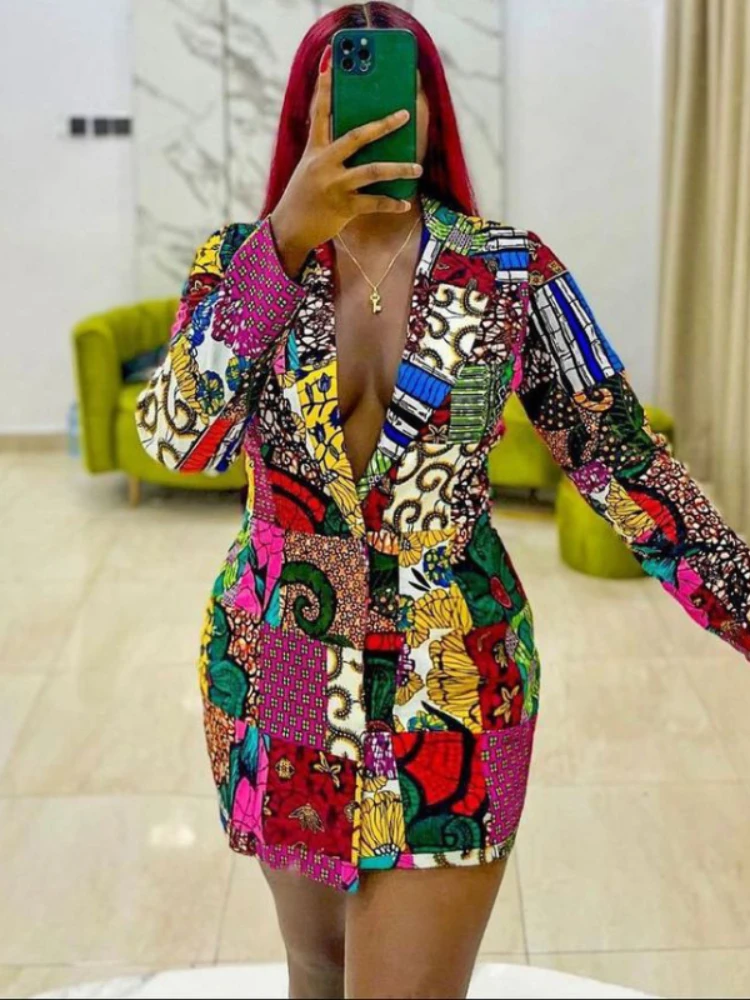 

Women Printed Dresses Mini Sexy Retro Long Sleeves Bodycon African Female Ladies Slim Sheath Vintage Floral Office Classy Modest