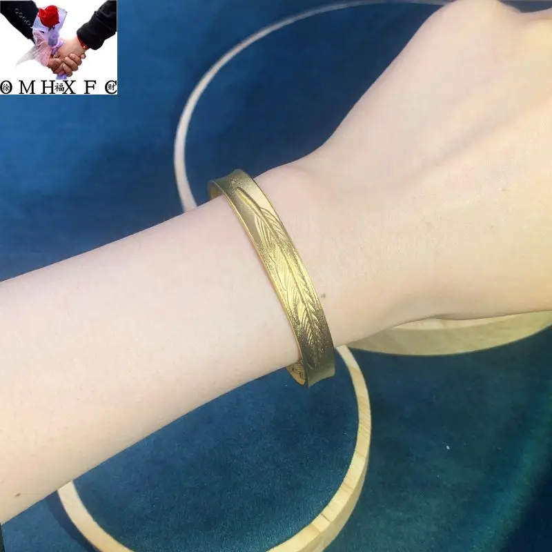 

OMHXFC Wholesale BE532 European Fashion Fine Woman Girl Mother Party Birthday Wedding Gift Leaf 24KT Gold Cuff Bracelet Bangle