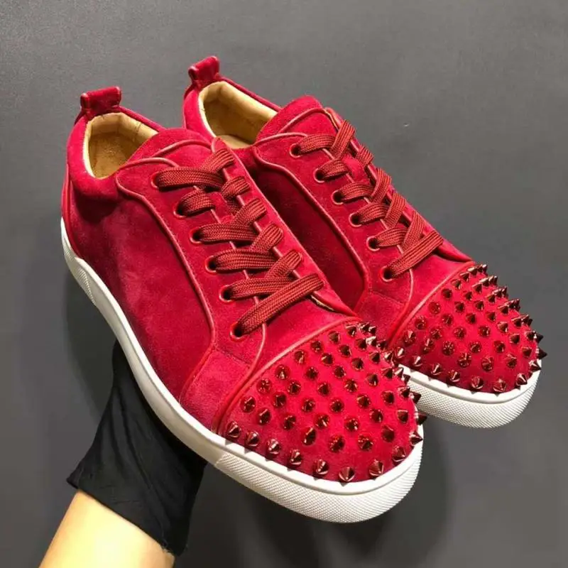 

Luxury Shoes Red Bottom Shoes Leather Low Top Men's Shoes Lace Up Red Rivet Shoes Women's Casual Sneakers Couple Shoes
