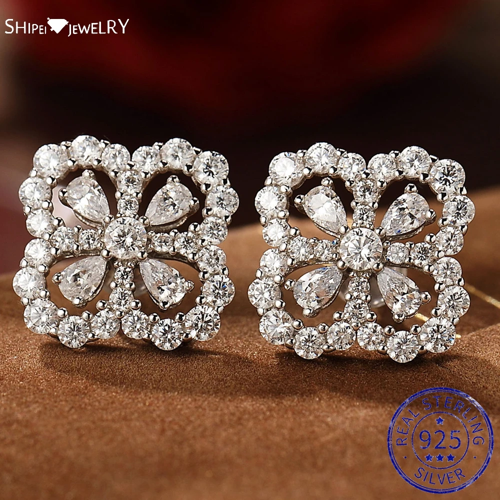 

Shipei Romantic 100% 925 Sterling Silver Four-leaf Clover Created Moissanite Gemstone Ear Studs Earrings Fine Jewelry Wholesale