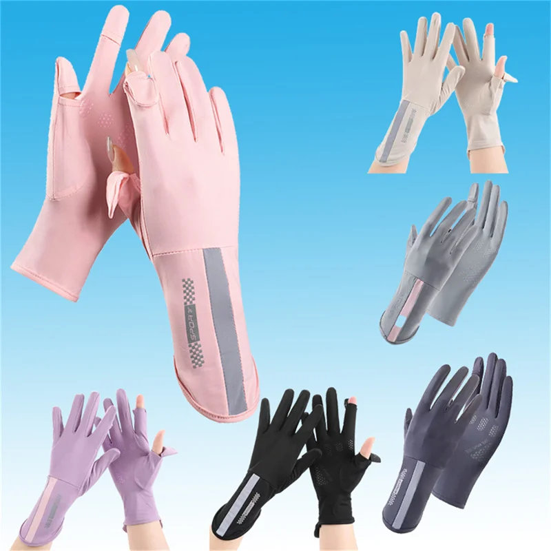 

Fashion Women Gloves Summer Ladies Anti-UV Sunscreen Ice Silk Thin Gloves Mesh Breathable Can Be Opened Fingertip Driving Gloves