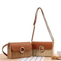 new arrival summer vacation shoulder bags for girls casual leather handbags for woman straw woven crossbody bags