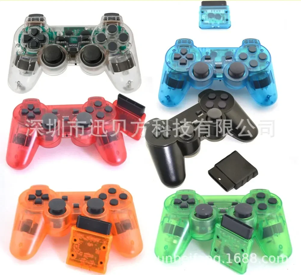 Фото Прозрачный цветной беспроводной геймпад для Sony PS2, 2,4G, вибрационный джойстик, Bluetooth-контроллер для Playstation 2, джойпад №3