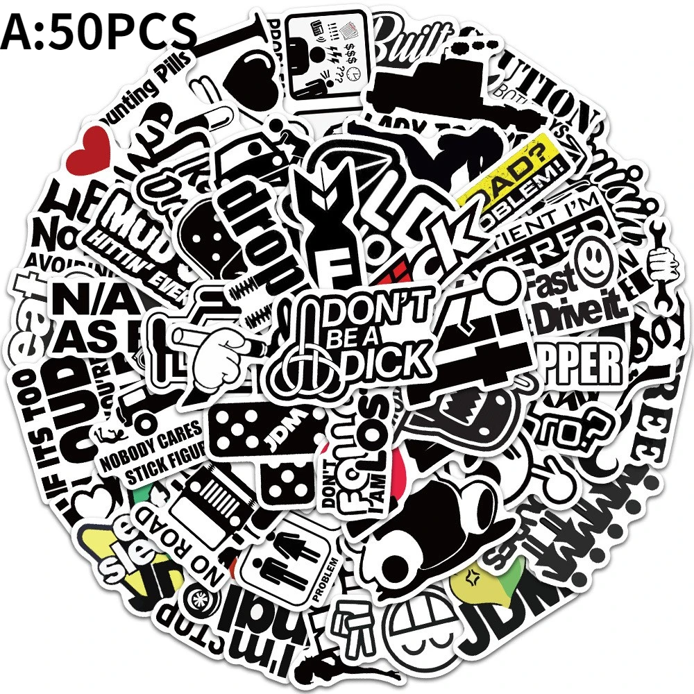 

2style/50pcs Funny JDM Racing Car Modification Decal Sticker Graffiti Stickers for DIY Luggage Skateboard Motorcycle Sticker