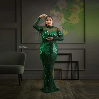 jade green beads tassel mermaid women evening gowns aso ebi sexy see thru illusion mesh africa formal party dress robe de soir%c3%a9e