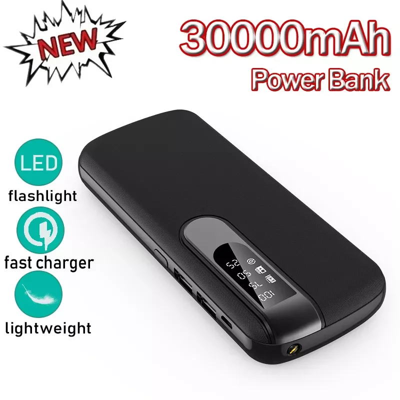 

30000mAh Two-way Fast Charging Power Bank Digital Display External Battery Charger with Flashlight for iPhone