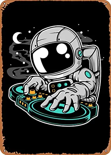 

Астронавт DJ винтажный вид металлический знак художественные принты Ретро подарок 8x12 дюймов