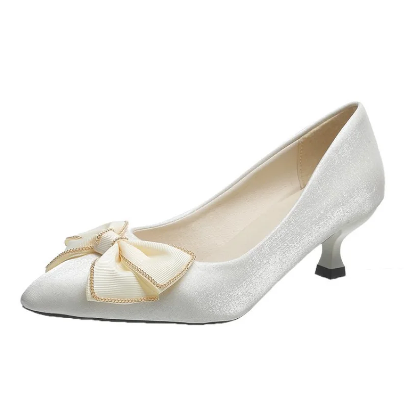 

Women's High Heels 2022 New Spring and Summer Bow Low-heeled Shoes Women's Pointed Toe Stiletto Shoes Shoes for Wedding Women