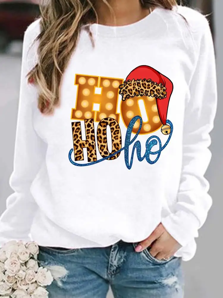 

Женские повседневные праздничные пуловеры с надписью Happy Christmas, женские весенние толстовки с леопардовым принтом и надписью Happy Time, женские ...