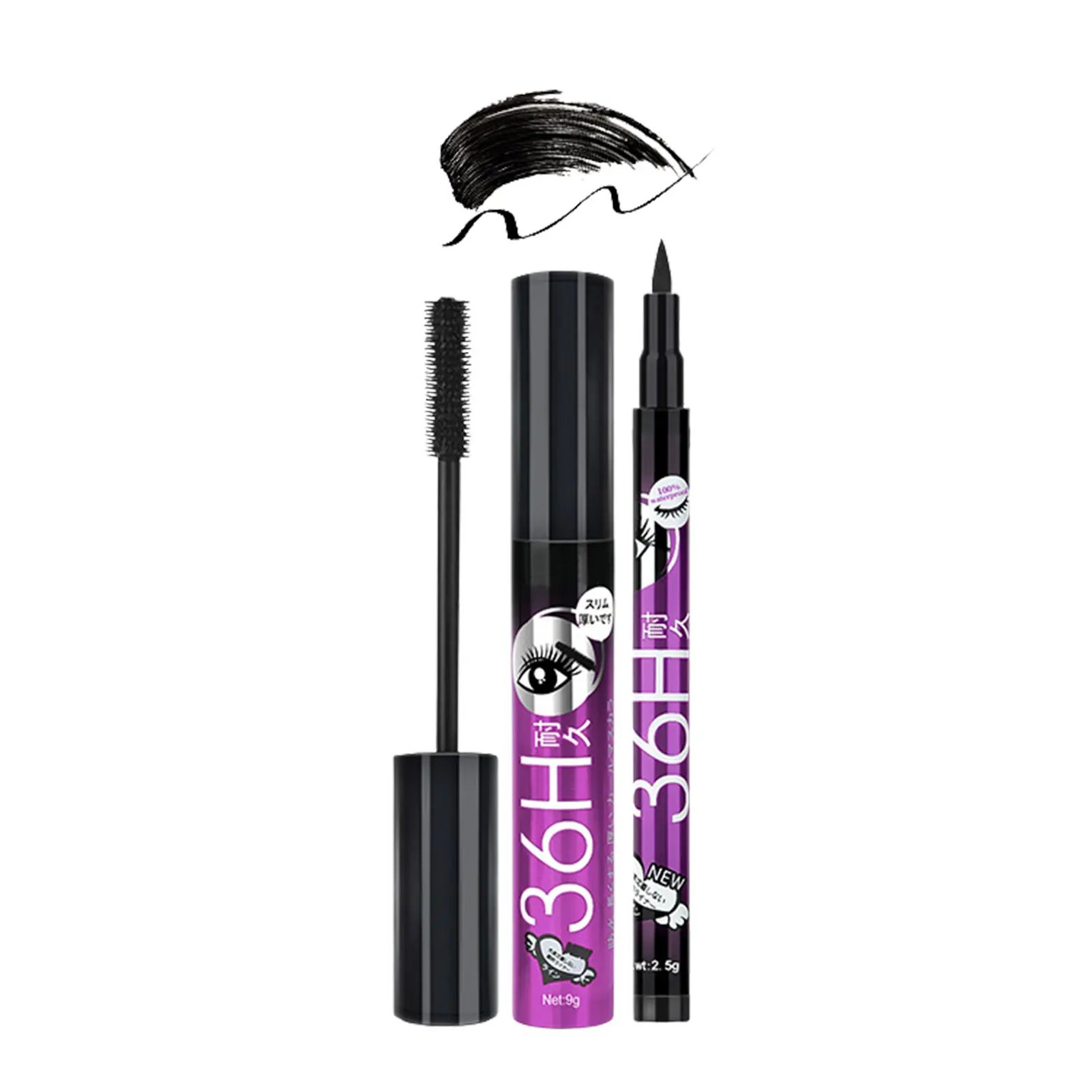 

4D Fiber Mascara & Eyeliner Set 2 In 1 Mascara Eyeliner Pencil 36H Long-lasting Smudge-Proof Liquid Eyeliner Pencil Mascara