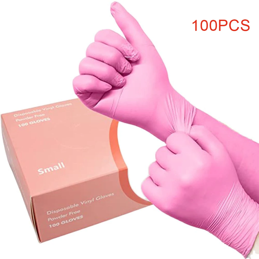 100 шт./корт. водонепроницаемые перчатки из ПВХ розового цвета нитриловые