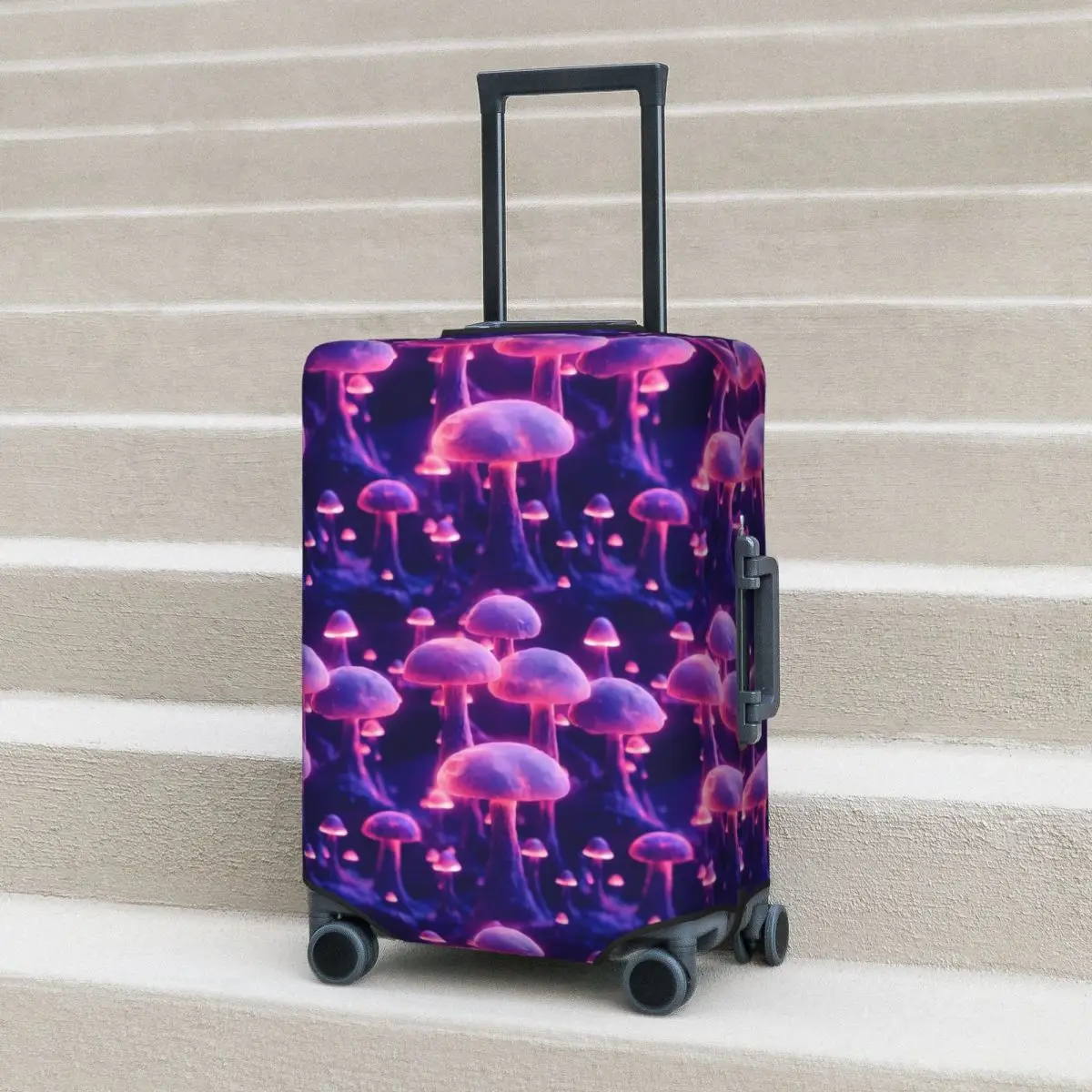 

Magic Mushroom Suitcase Cover Purple Mushrooms Print Strectch Cruise Trip Protection Luggage Accesories Flight