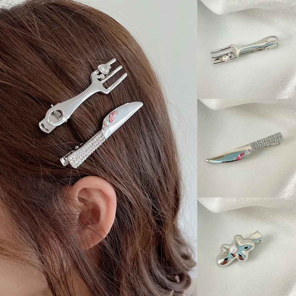 

Hair Clip Headwear Creative Metal Hairpin Hair Sticks Weird Girls Knife Shape Hair Bun Side Clip Duckbill Clip