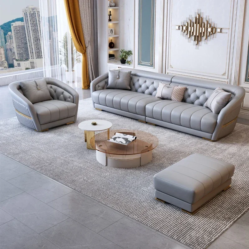 Постмодернистский светлый роскошный кожаный диван из воловьей кожи элитный