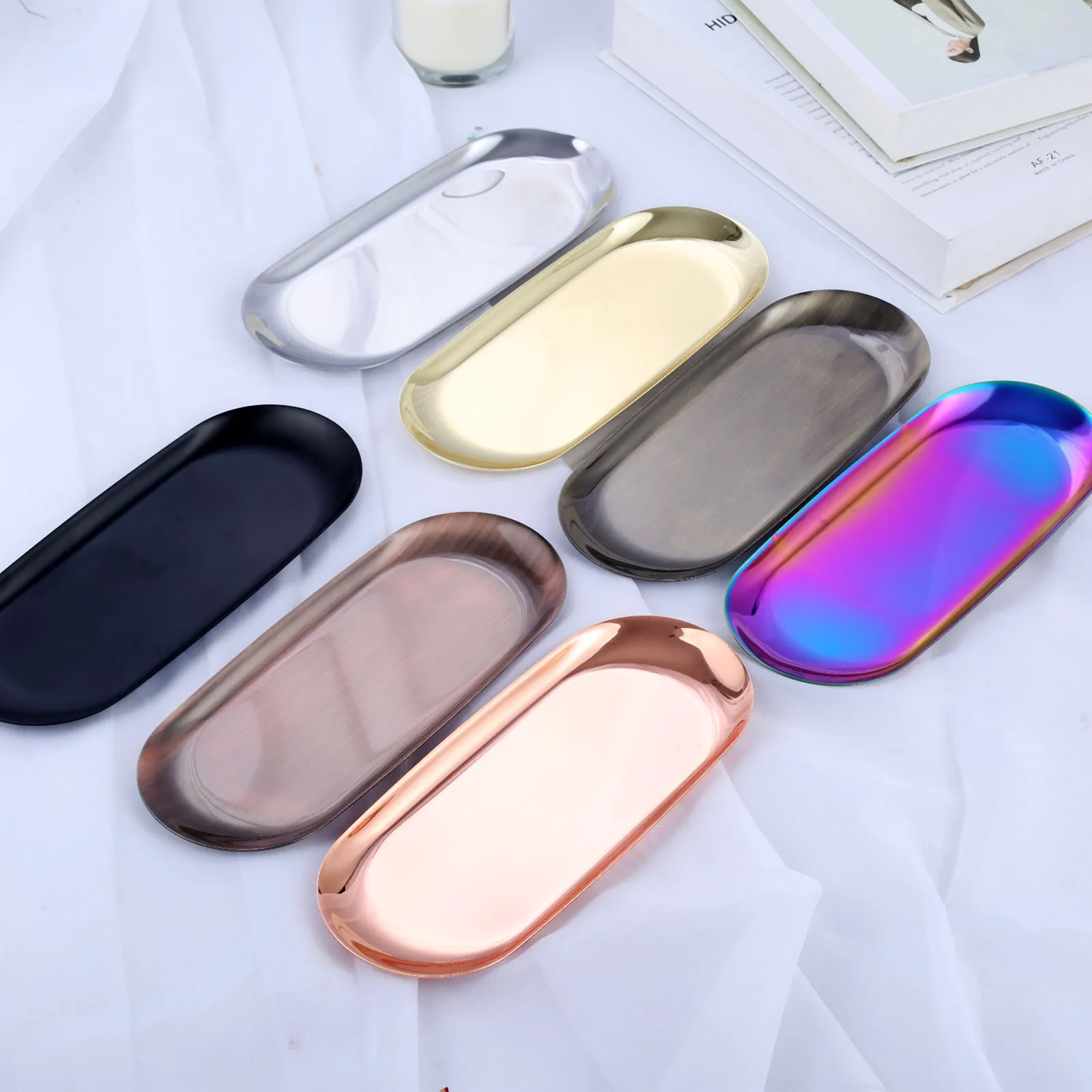 1Pc Stainless Steel Candle Tray Towel Storage Oval Dish Plate Cosmetics Jewelry Organizer Aromatherapy Home Decoration | Дом и сад
