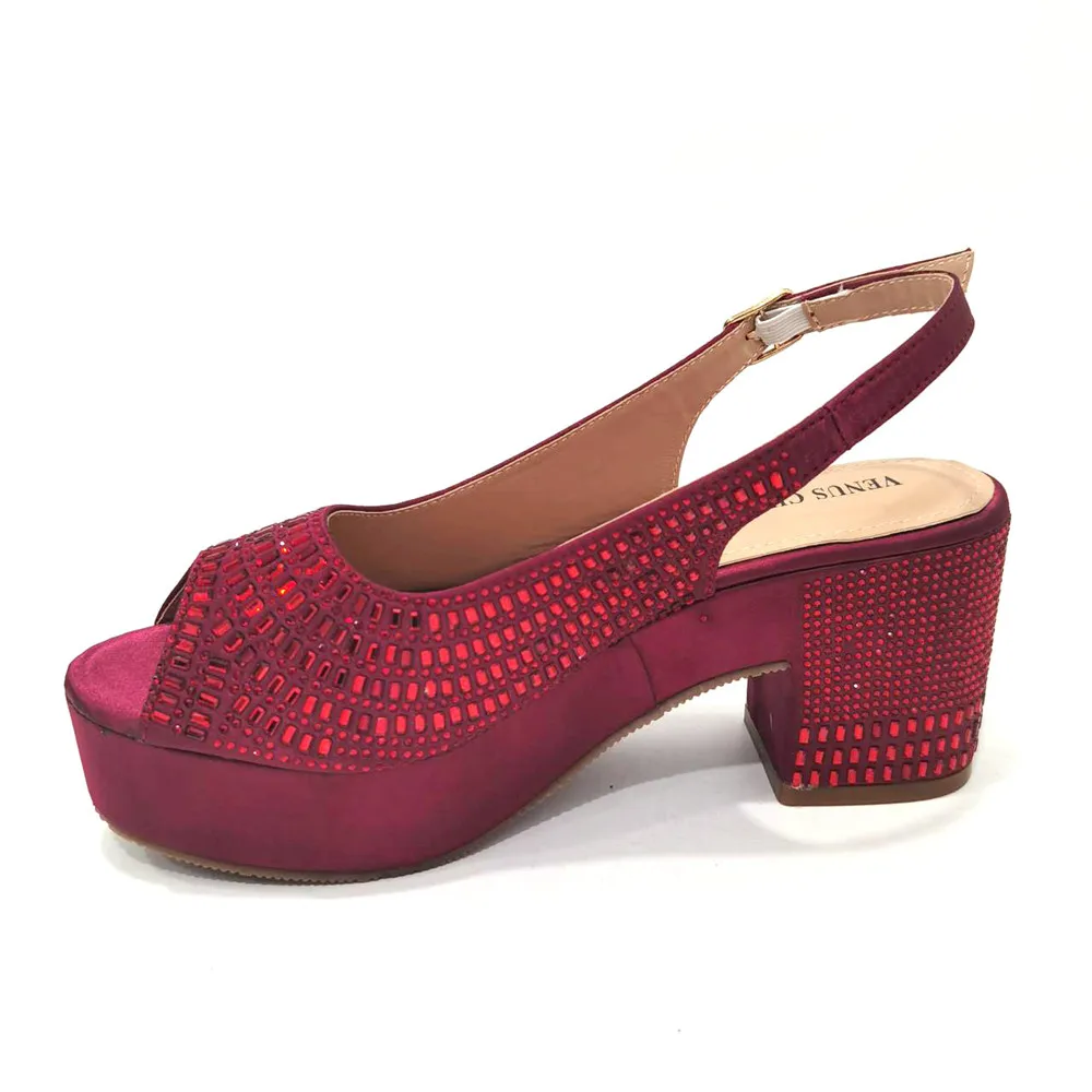 Venus Chan Italian Design Elegant Party Shoes for Women 2023 Platform High Heels Red Full Drill Shoes and Bags Matching Set