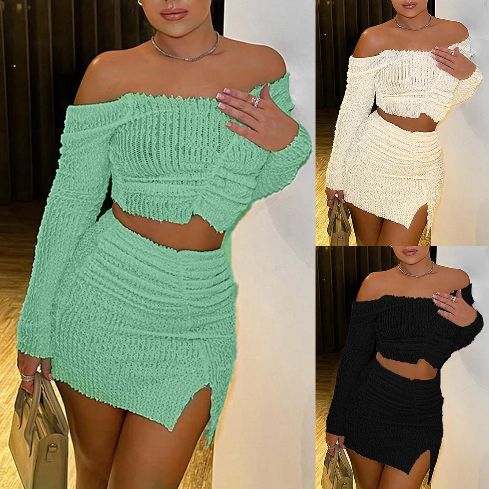 

Женский трикотажный комплект из юбки и топа с открытой спиной