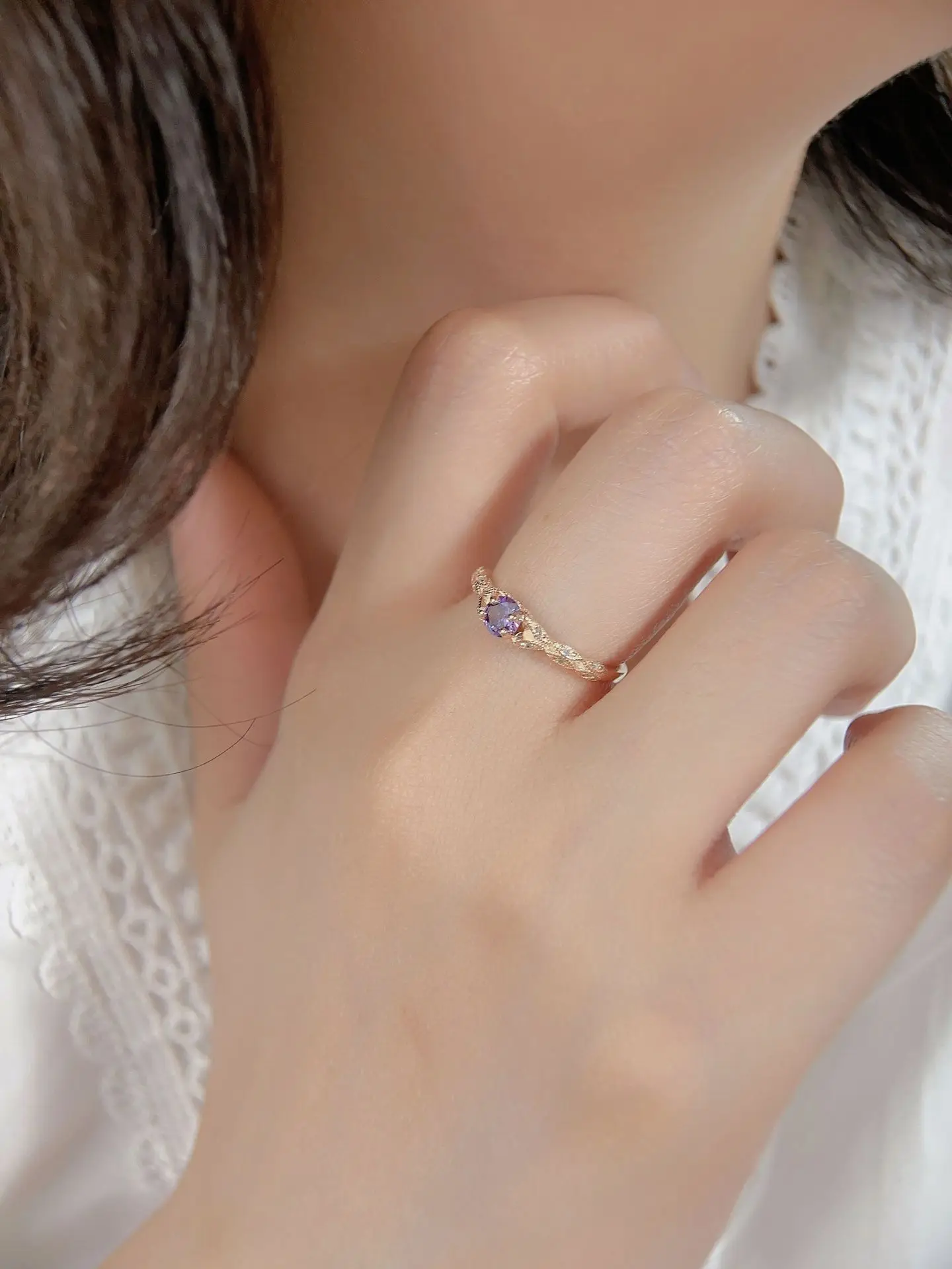 

2023 New S925 Sterling Silver Luxury Style Amethyst Zircon Women's Ring European and American Simple Fashion Gem Ring