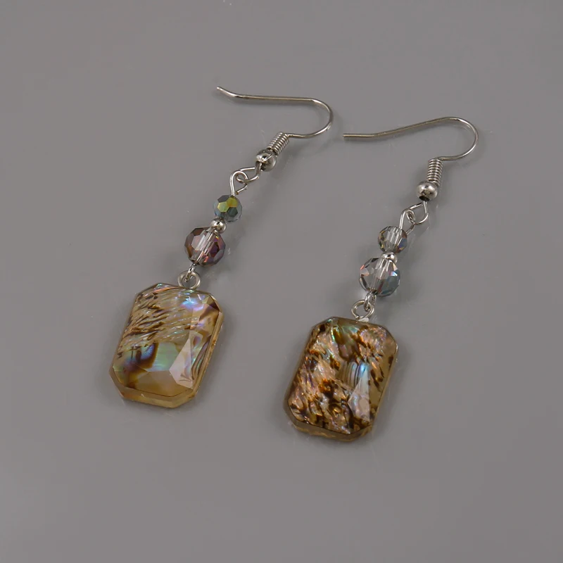 

French Style Gentle Versatile Caramel Resin Square Women's Earrings Temperament Crystal Jewelry