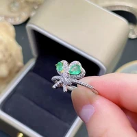 meibapj natural emerald gemstone butterfly fashion ring for women real 925 sterling silver charm fine wedding jewelry