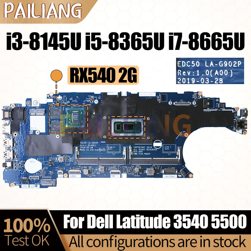 

For Dell Latitude 3540 5500 Notebook Mainboard Laptop LA-G902P 08K4FK 0VM2Y4 i7-8665U i7-8565U RX540 2G Motherboard Full Tested