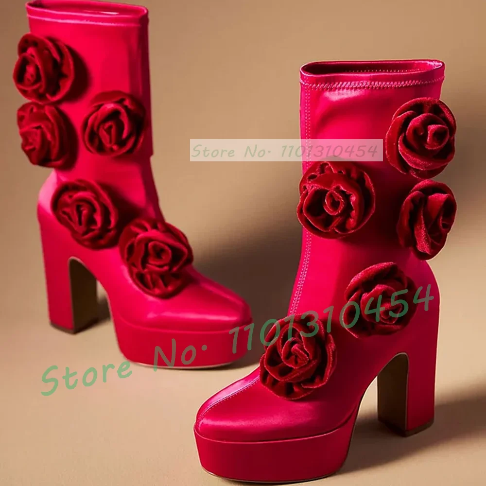 Женские атласные ботинки на платформе и массивном каблуке