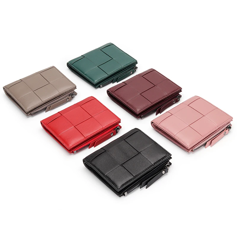 Coin Purse Genuine Sheepskin Woven Small Wallet Women's Leather Wallet Large Capacity Short Wallets card holder Card Purses