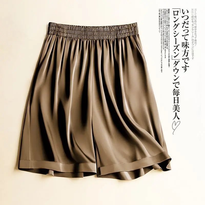 New Summer Womens High Waist Silky Shorts Fashion Loose Soft Comfortable Wide Leg Short Pants Female Acetate Pajama Pants Shorts