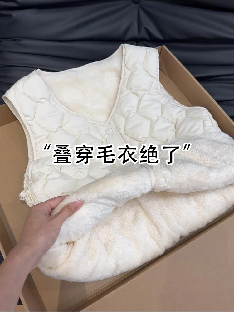 Creamy-white Berber Fleece Vest Women Autumn and Winter Fleece-lined Stacked Inner wear Warm Wear Liner Top