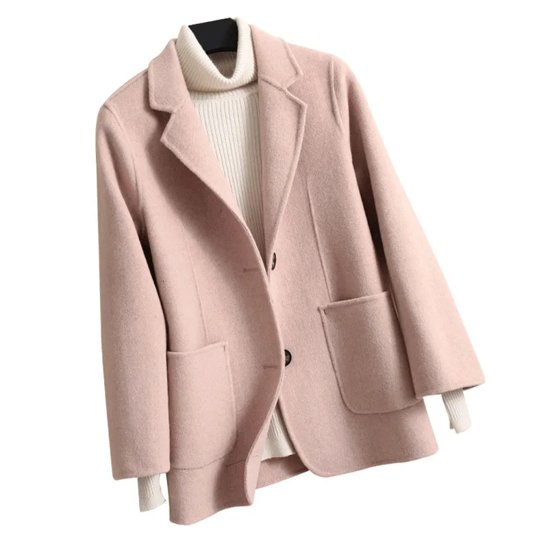 

Женское шерстяное пальто из 100% чистой шерсти, Осенний маленький костюм 2023, шерстяное пальто, женское облегающее кашемировое полупальто