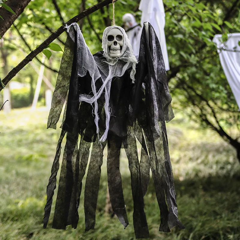 Halloween Decoration Hanging Ghost Pendant Skull Gauze Grimace Pendant Haunted House Door Tree Branch Garden Decor Horror Props