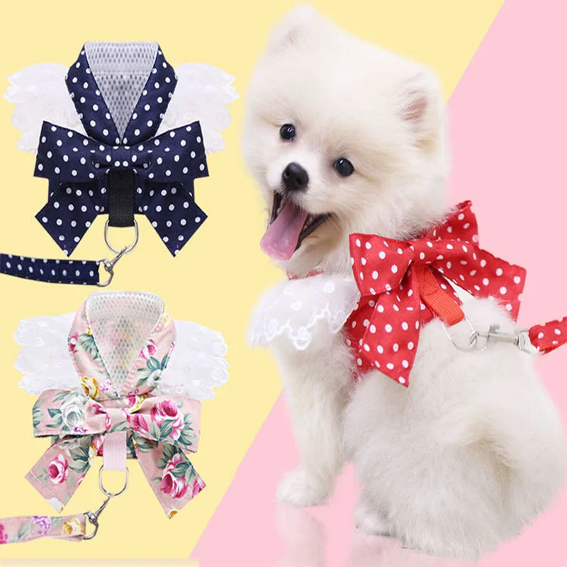 

Dog Harness Korean Style Japanese Pet Bow Chest Strap Harness Fashion Dog Accessories Dog Dress for Small and Medium Dogs Blends