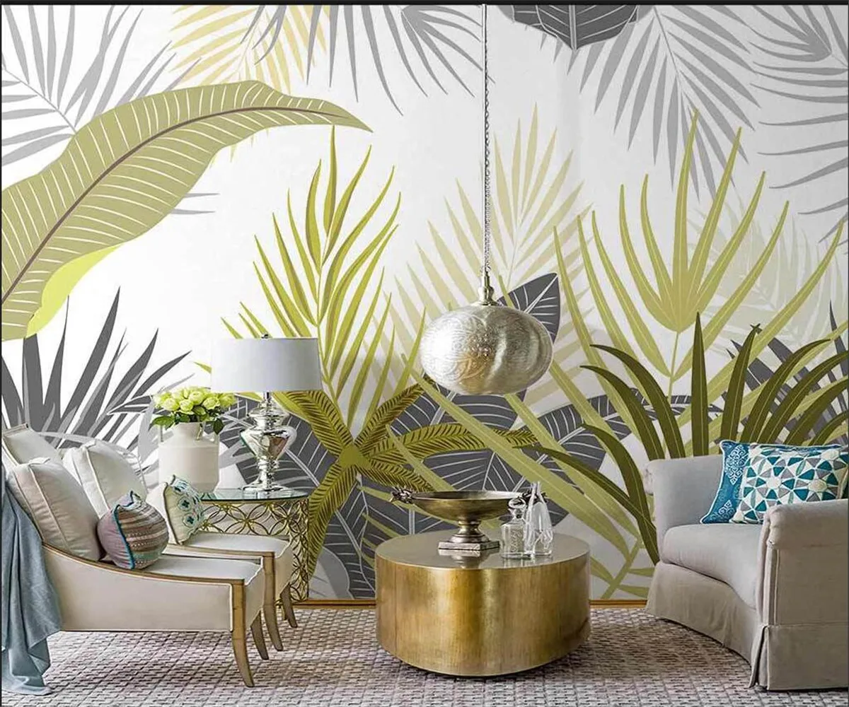 

Custom Mural Wallpaper Nordic Hand Painted Tropical Plants Rainforest Palm Leaves Abstract Plant Indoor Background wallpaper