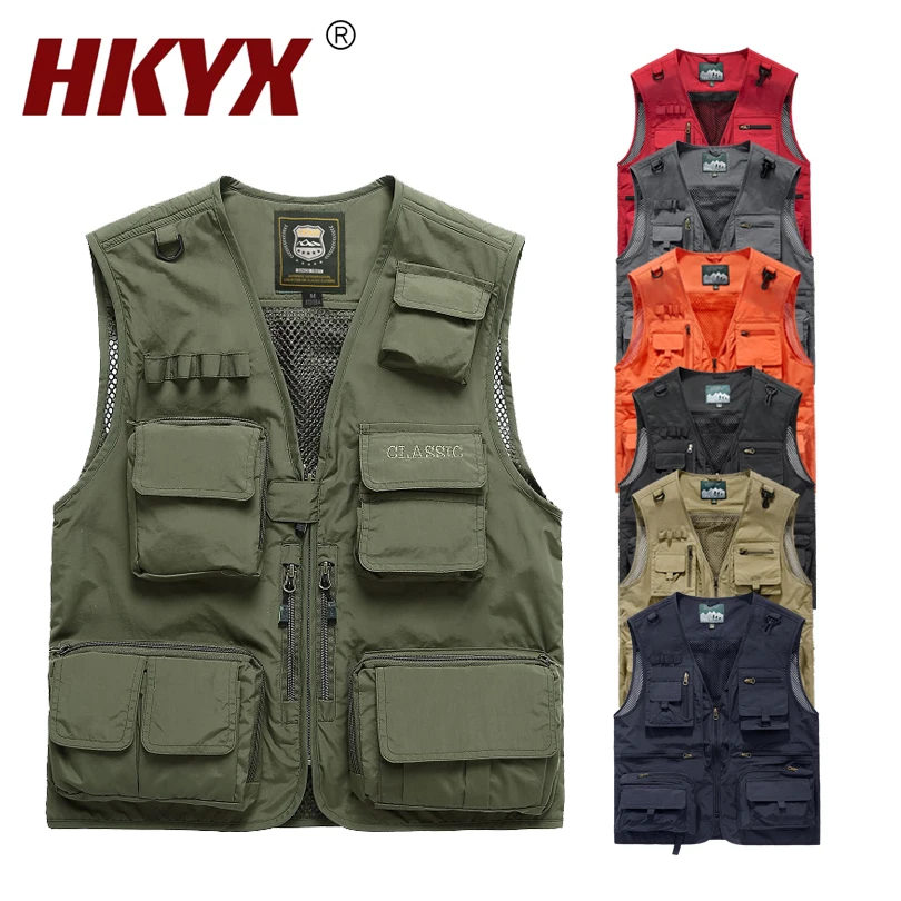 Men's Outdoor Fishing Vest Solid Color Breathable Vest Men's Multi-Pocket Hunting Vest Mountaineering Camping Sleeveless Coat