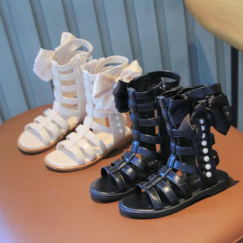 

Детские Модные кожаные босоножки с бусинами, летние римские сандалии для девочек, детские босоножки принцессы с бантом, высокие ботинки, SO118, новинка 2023