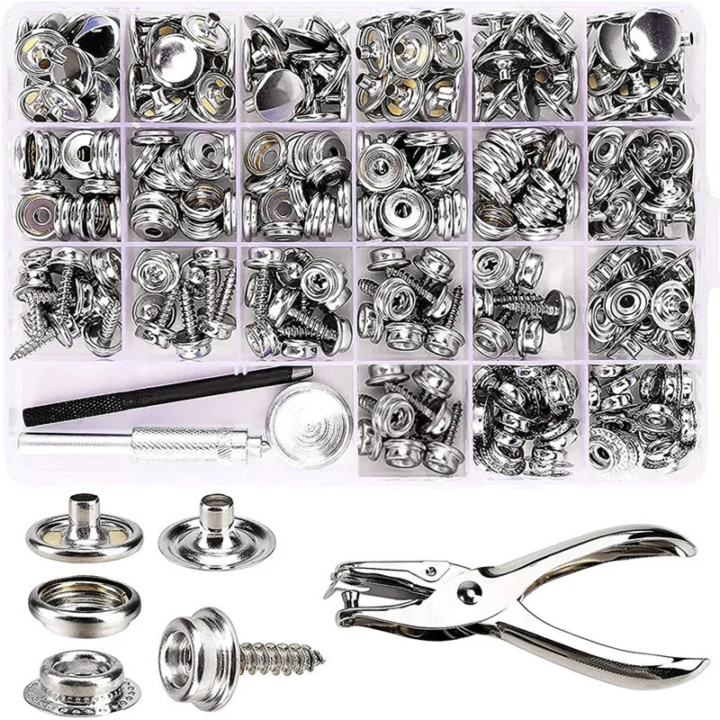 

270/100Pieces Stainless Steel Marine Grade Canvas and Upholstery Boat Cover Snap Button Fastener Kit with Setting Tool