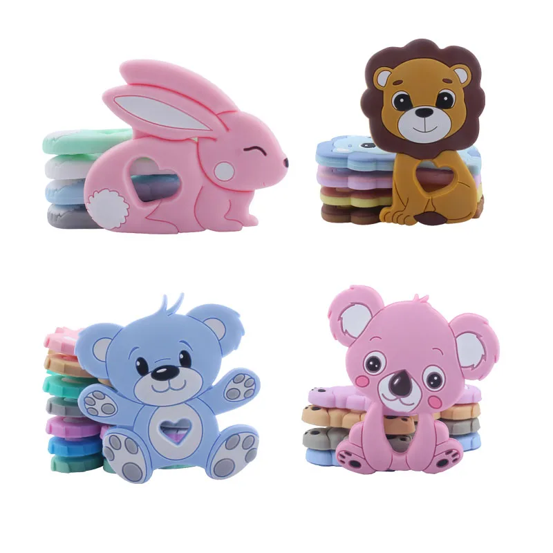 

Baby Teether Silicone Bear Food Grade Bunny Teether Nursing Teething Necklace Accessories Silicone Animal Teether