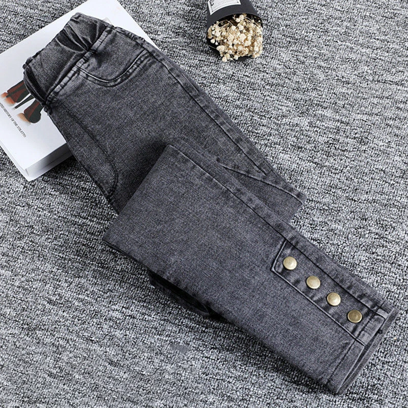 

Kids Girls Pencil Jeans Elastic Denim Pants 2022 New Children Blue Black Skinny Tassel Trousers Teenage Girls Autumn Clothing