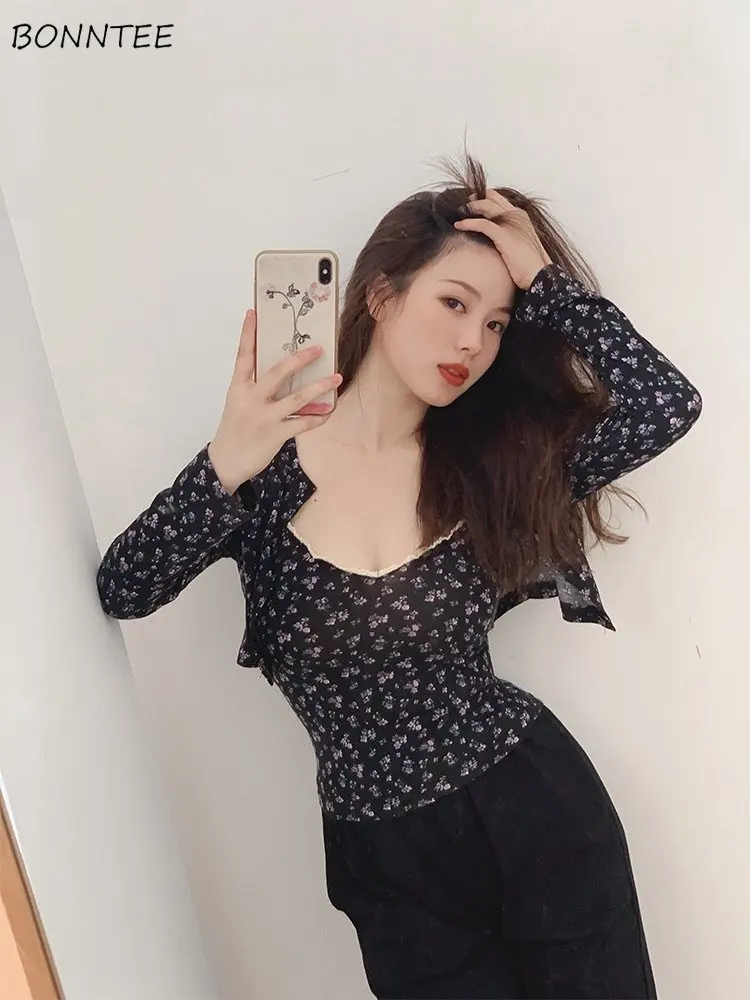

Women Sets Floral Camisole Slim Minimalist Jacket All-match Leisure Popular Korean Style Female Comfortable Tender Spring Sweet